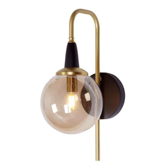 Black and Brass Wall Light with Amber Glass Diffuser R&S Robertson