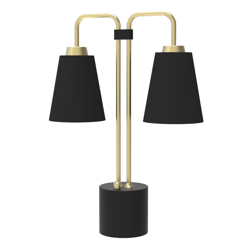 Matt Black & Satin Brass Twin Desk Lamp with Shades R&S Robertson
