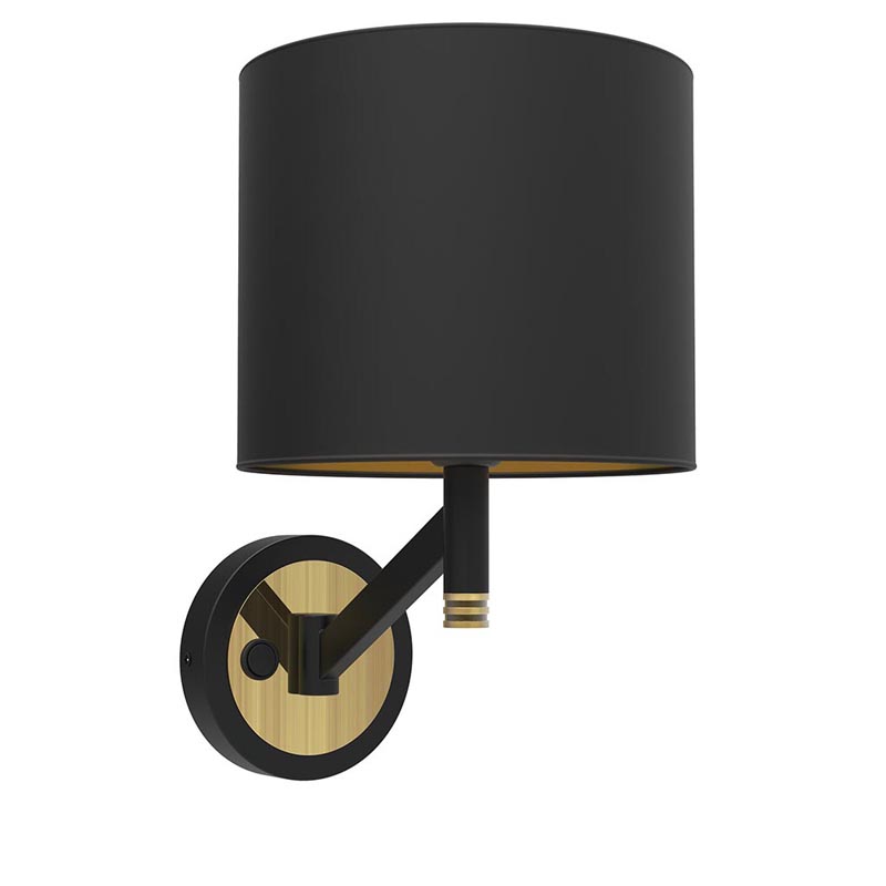 Matt Black Wall Light with Black Shade and Brushed Brass Detail R&S Robertson