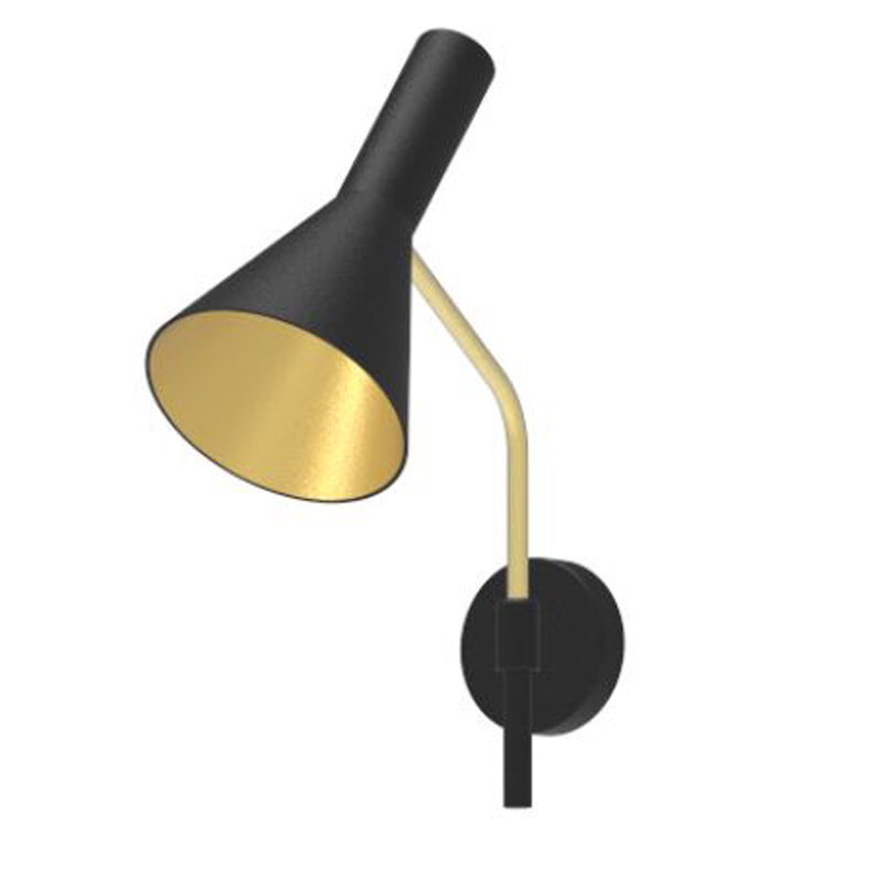 Matt Black and Satin Brass Wall Light with Cone Shade R&S Robertson