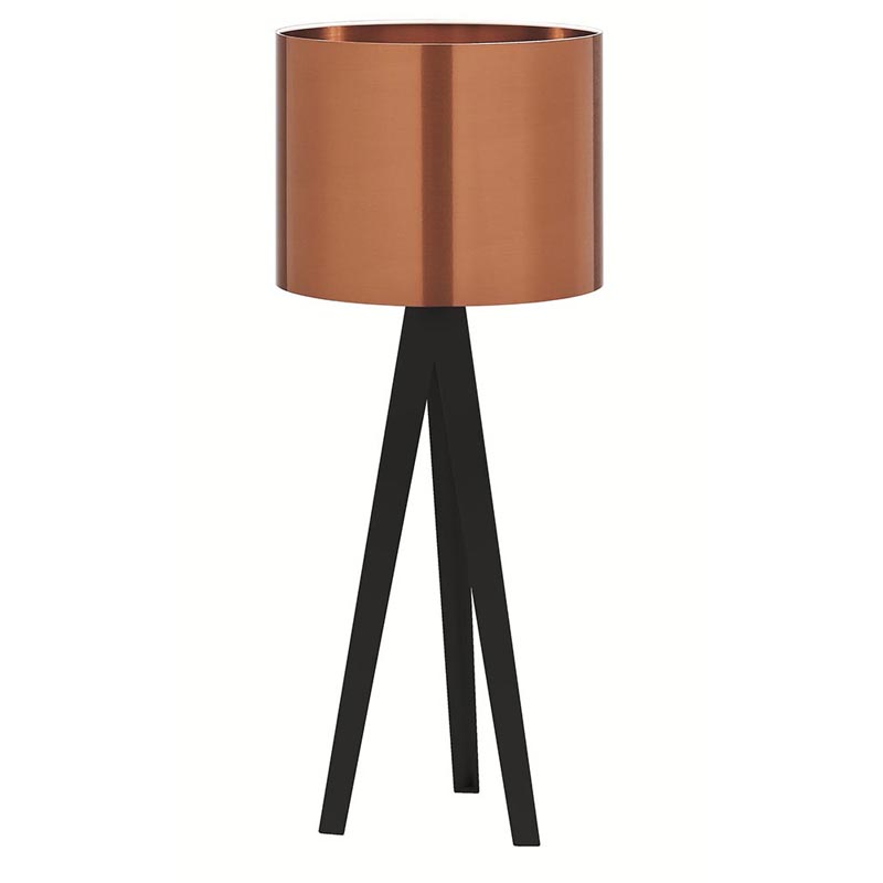 Matt Black Tripod Table Lamp with Copper Shade R&S Robertson