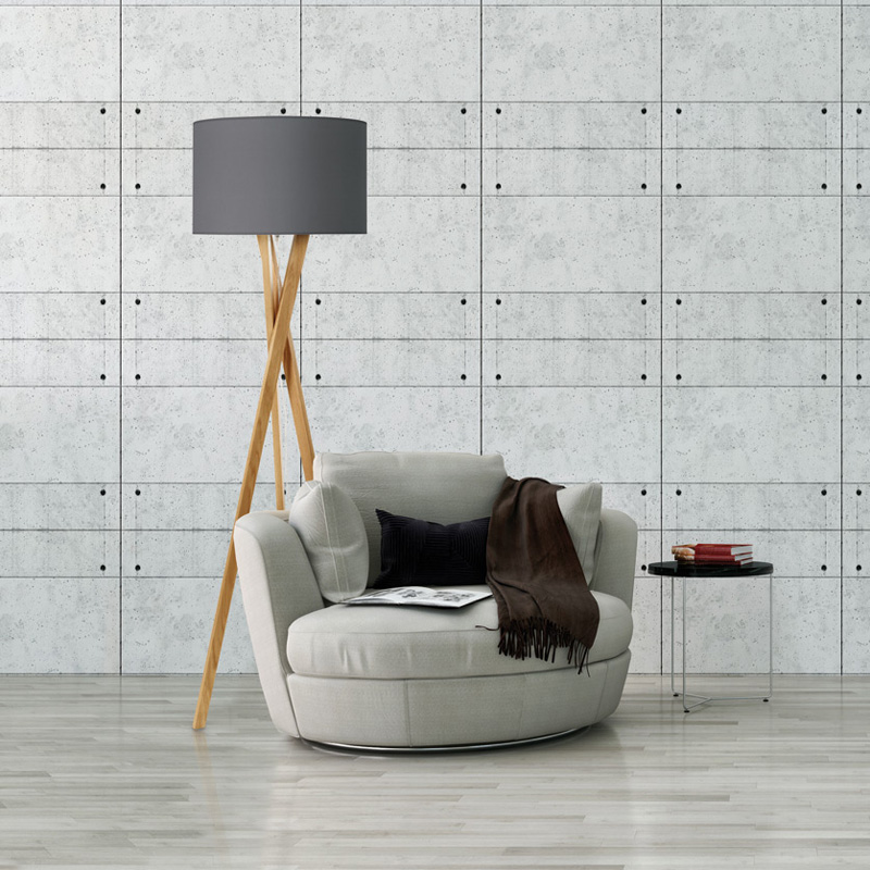 Oak Tripod Floor Lamp With Cotton Earth, Grey Wooden Tripod Floor Lamp