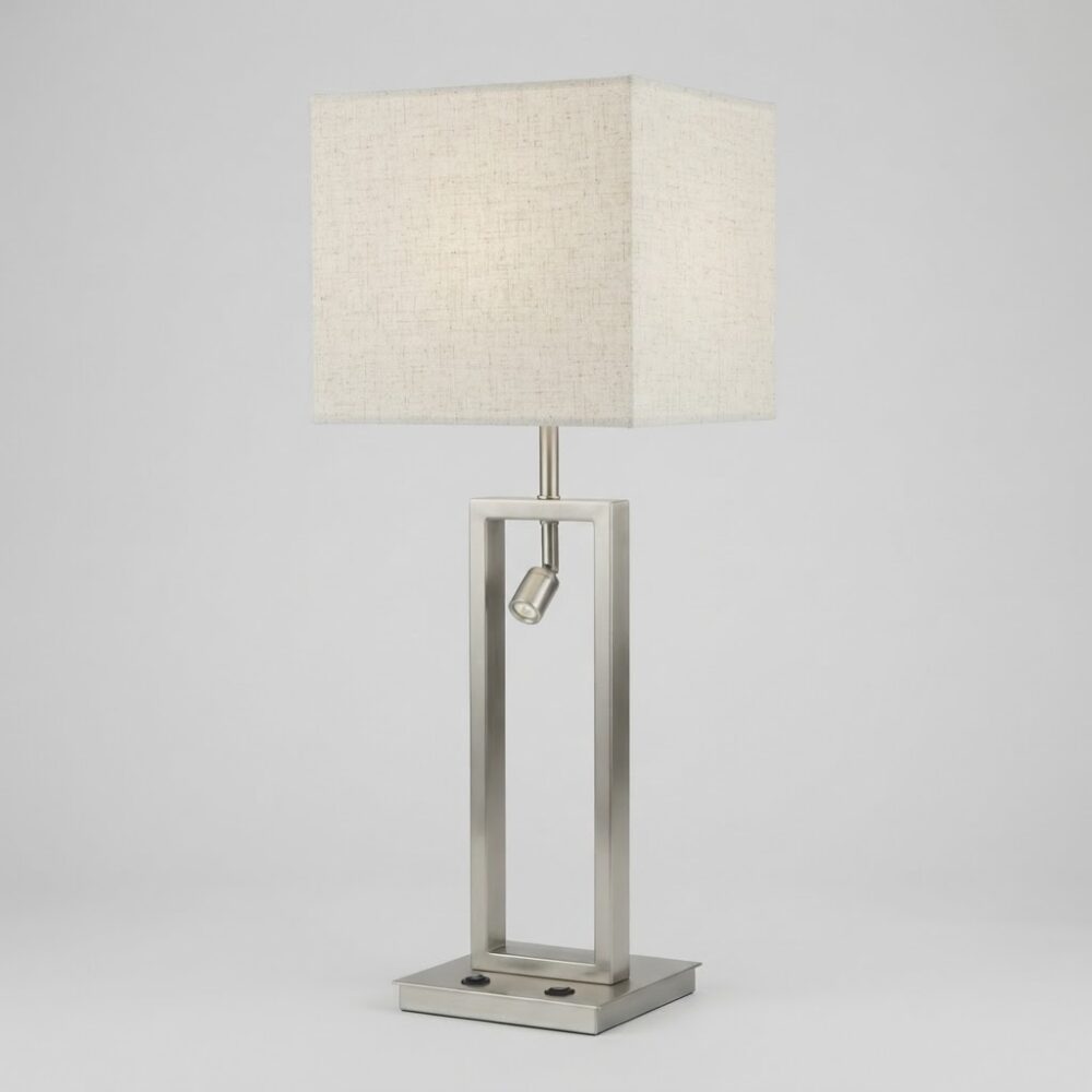 Large Elizabeth Table Lamp with LED Reading Light in Brushed Nickel