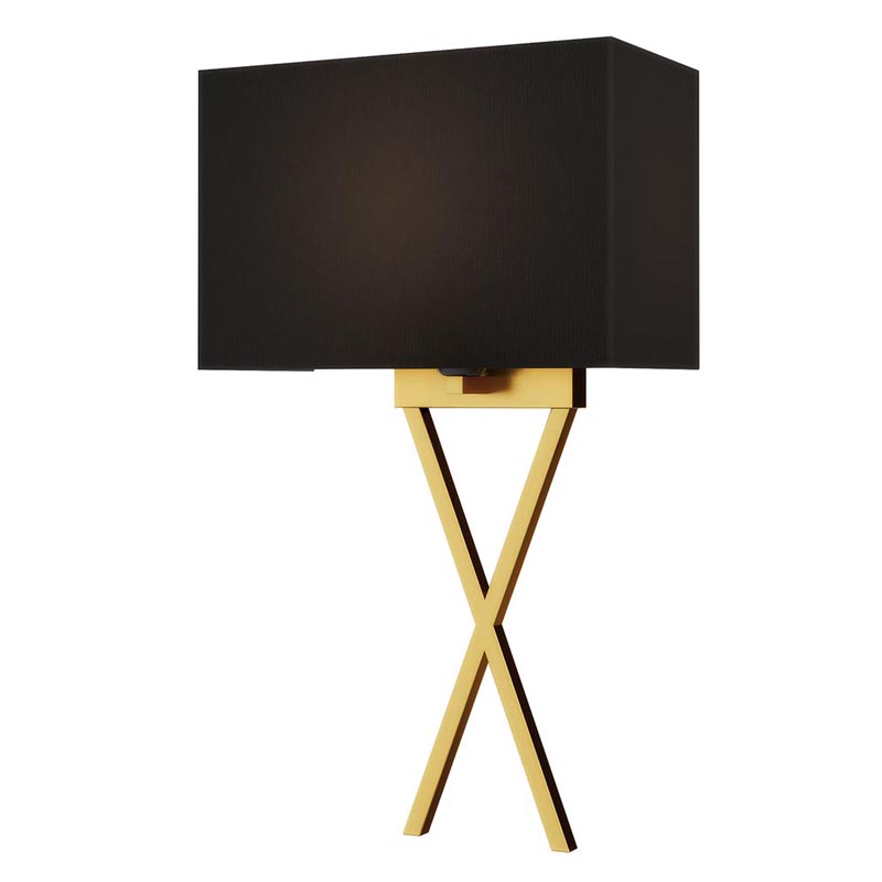 Satin Brass Wall Light with Black Shade - R&S Robertson