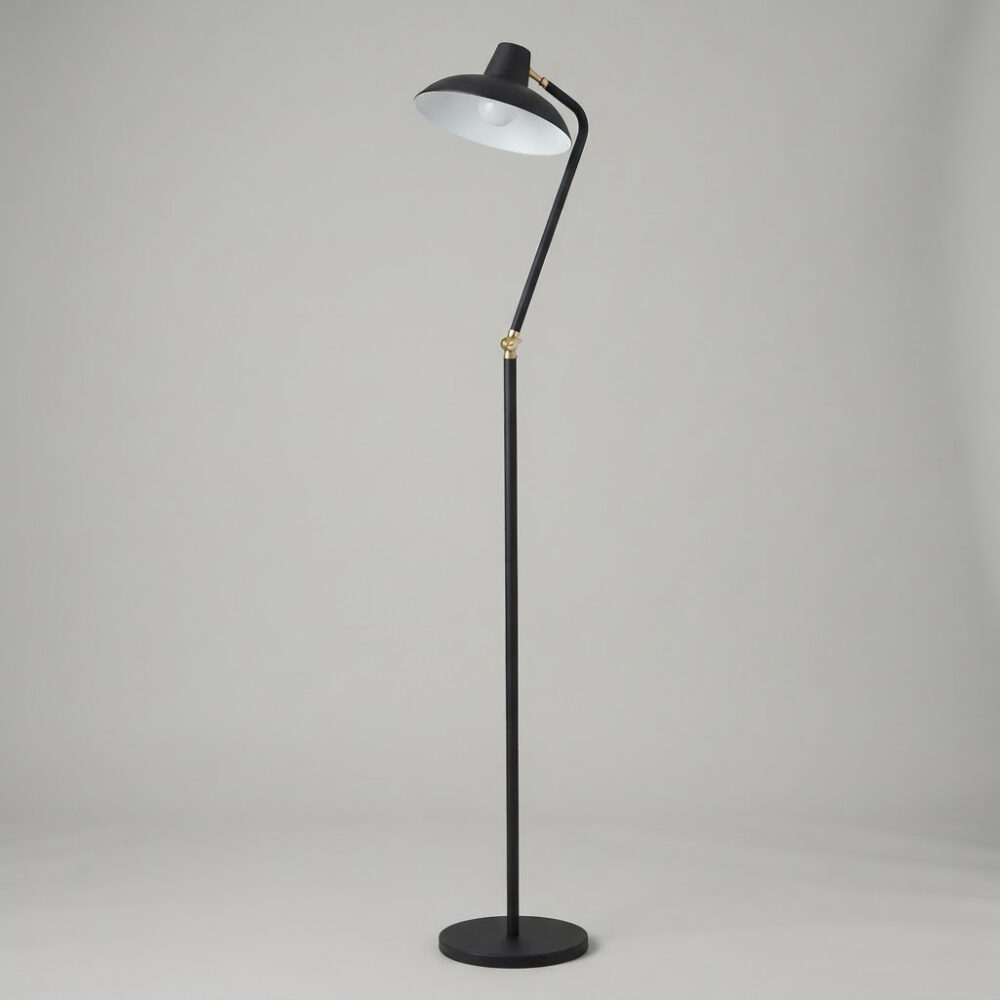 Factory Floor Lamp in Matt Black + Satin Brass