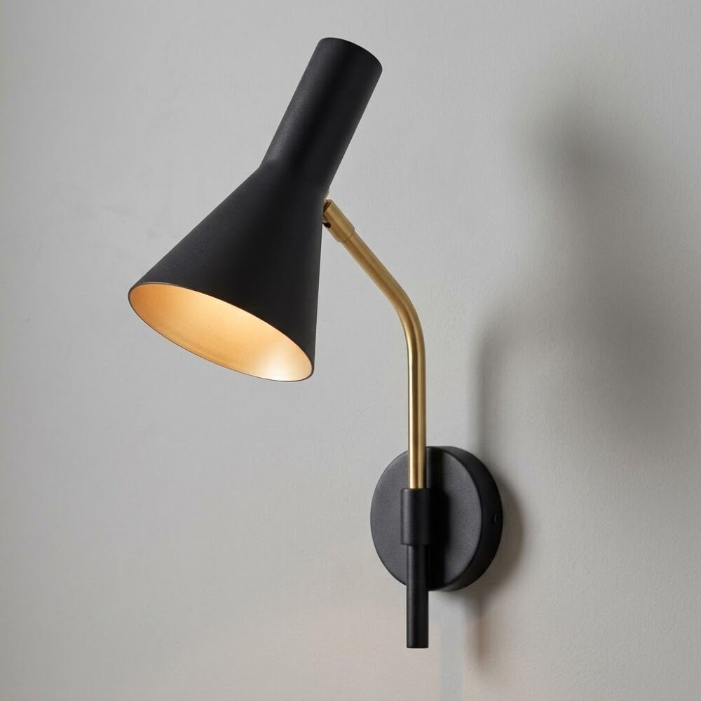 Funnel Wall Light in Matt Black + Satin Brass
