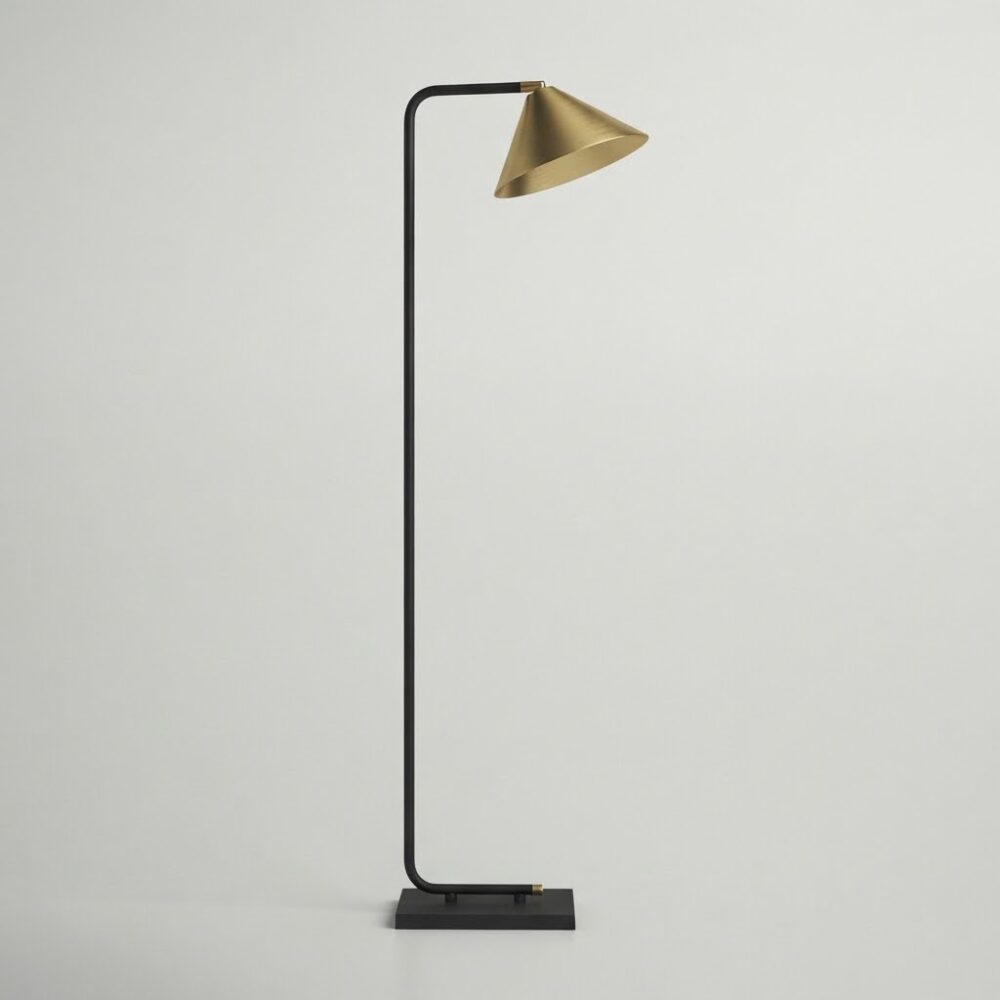 Marker LED Floor Lamp in Satin Brass + Matt Black