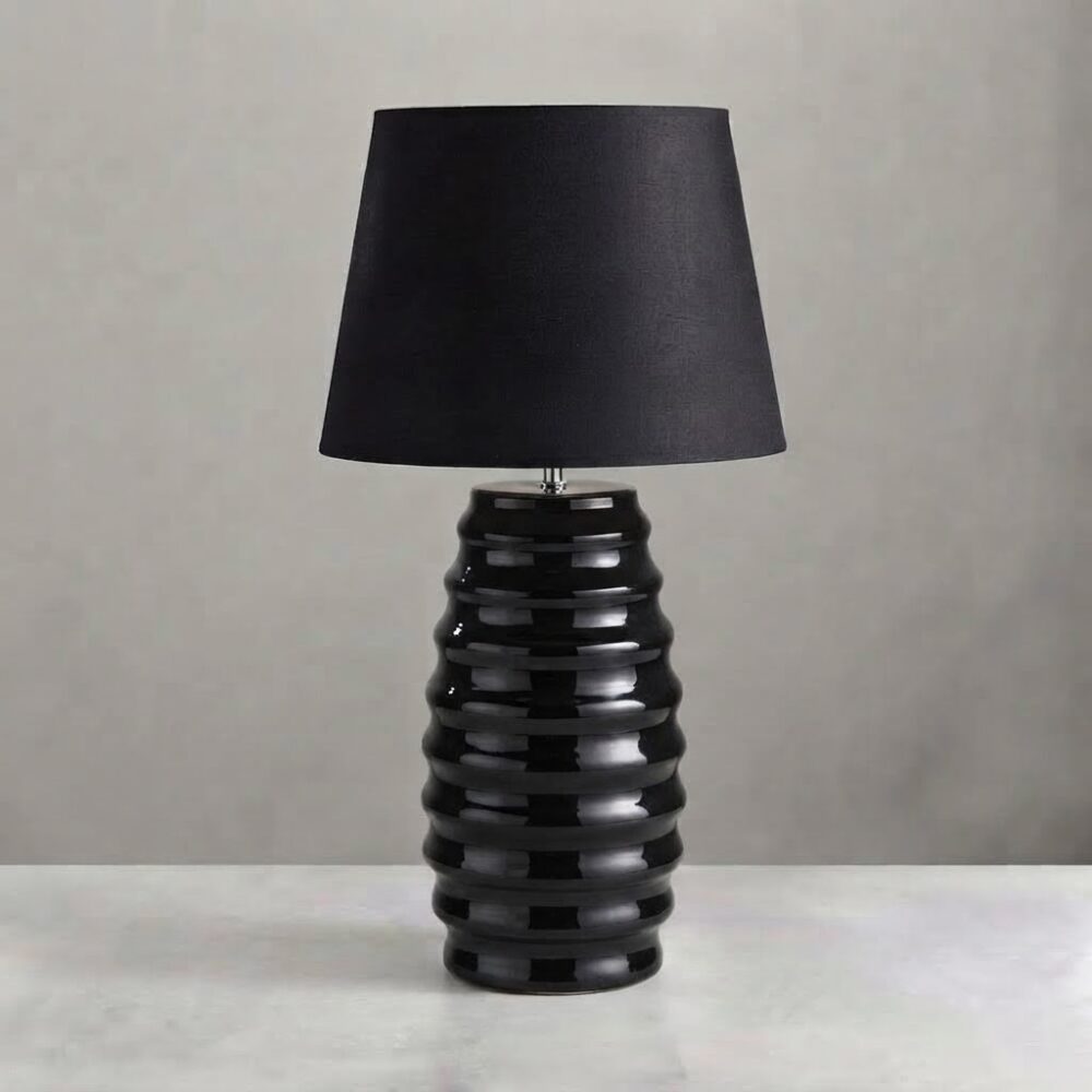 Ripple Ceramic Table Lamp in Gloss Black