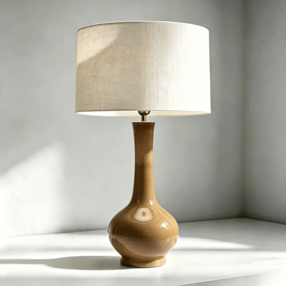 Teardrop Ceramic Table Lamp in Brown Crackle Glaze