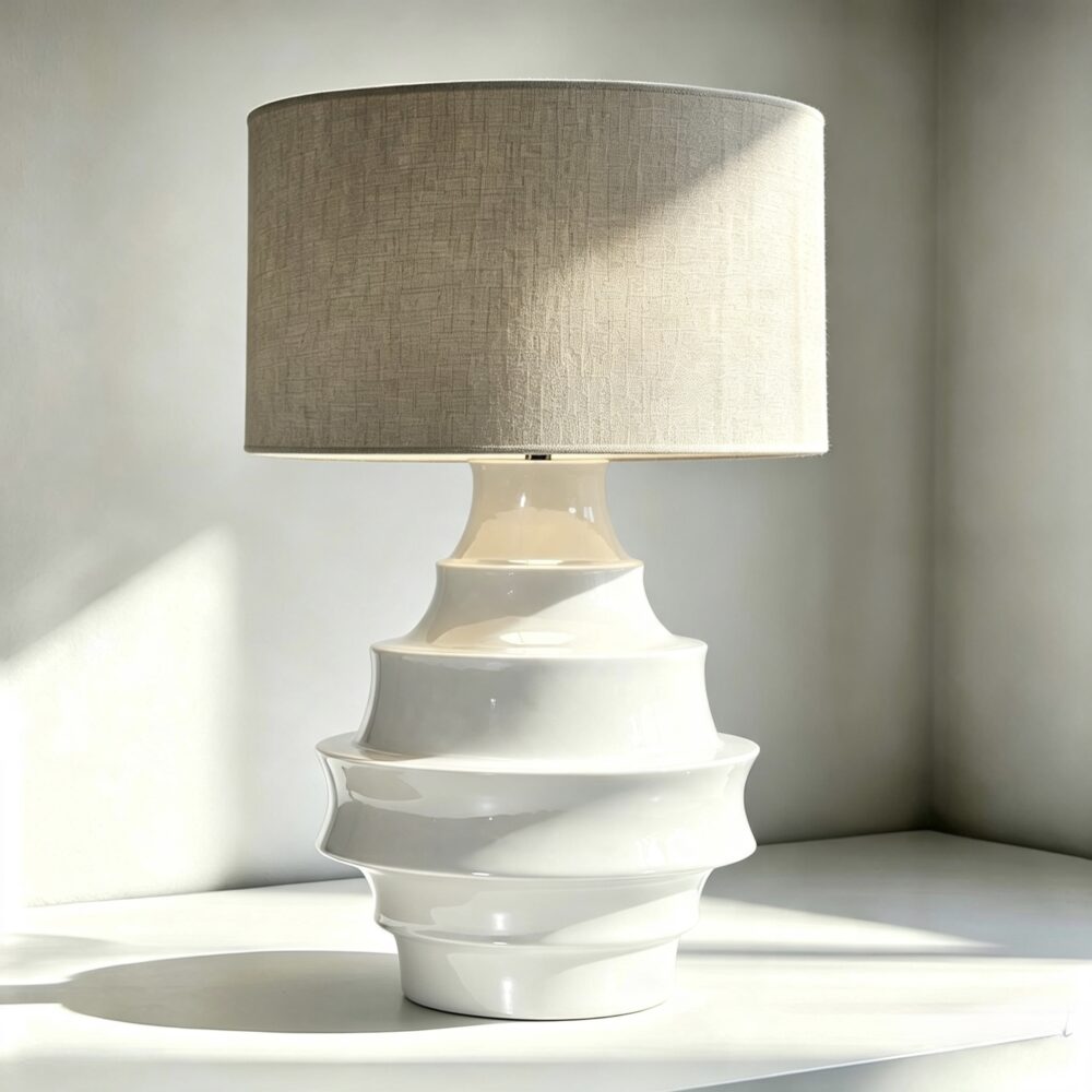 Conch Ceramic Table Lamp in White Gloss