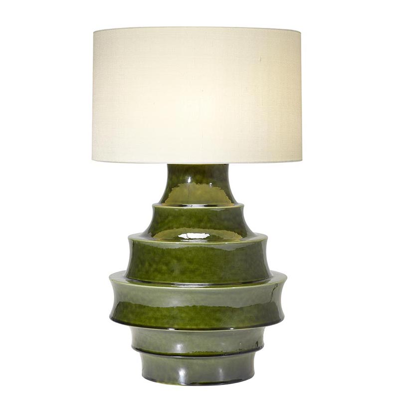 Glazed Green Tiered Ceramic Table Lamp, Green Ceramic Table Lamp