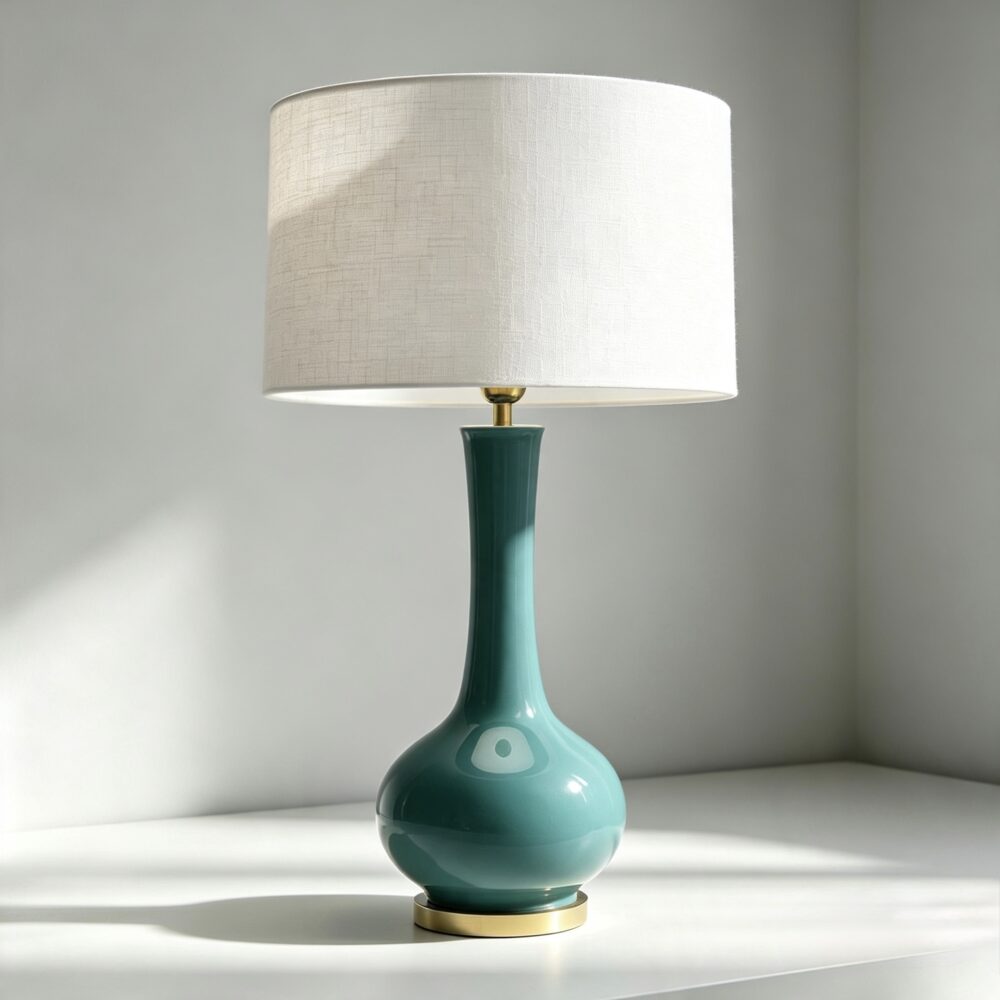 Teardrop Ceramic Lamp in Gloss Teal With Brass Base
