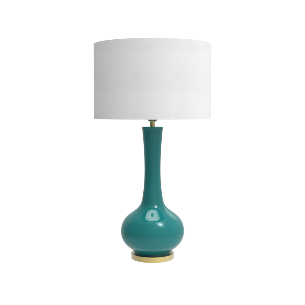 Teal Ceramic Lamp With Brass Details And Shade