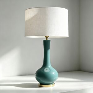 Teardrop Ceramic Lamp in Gloss Teal With Brass Base