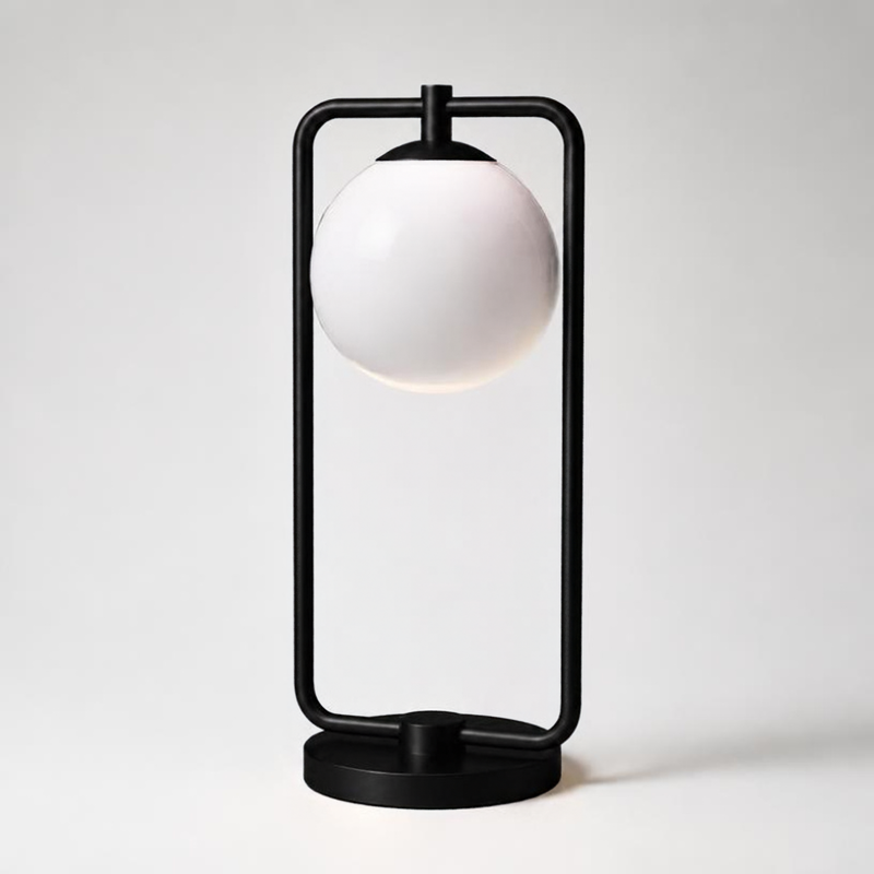 Matt Black Table Lamp with Opal Glass Globe