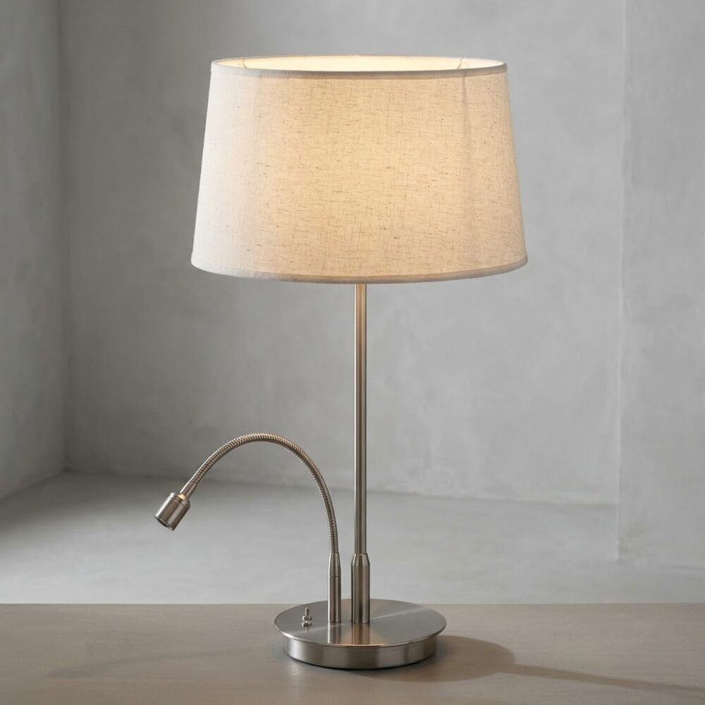 Coast Table Lamp with LED Flexi Arm In Brushed Nickel