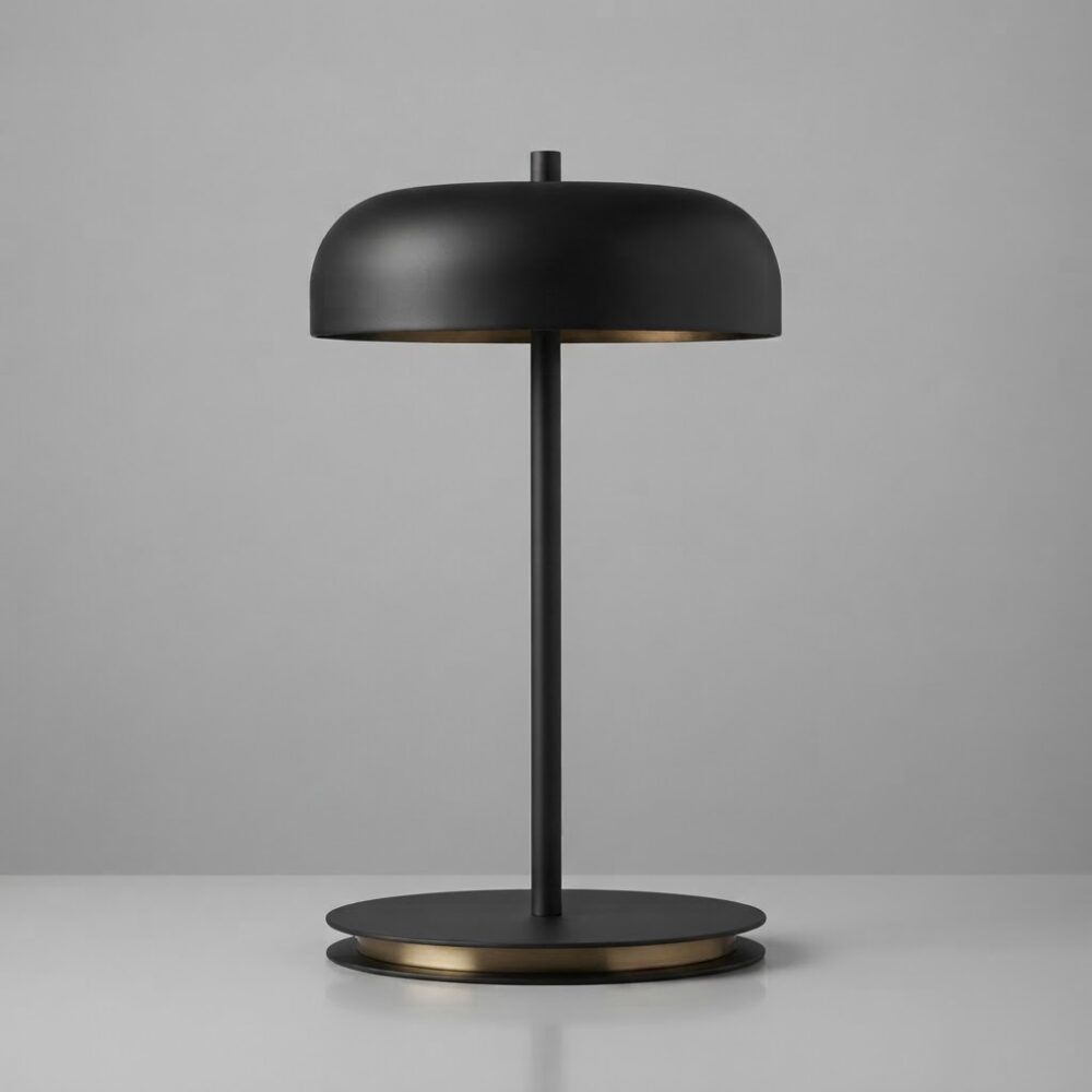 Button Table Lamp in Matt Black + Brushed Brass