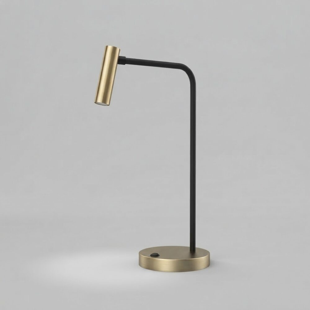 Gemini LED Desk Lamp in Satin Brass + Matt Black