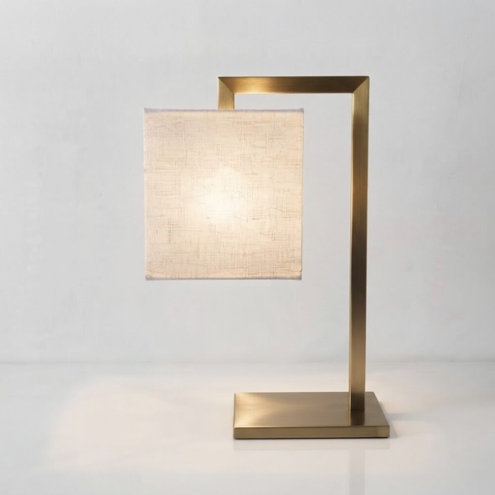 L Shape Table Lamp in Satin Brass
