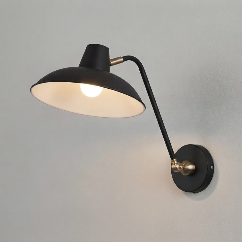 Factory Wall Light in Matt Black + Satin Brass