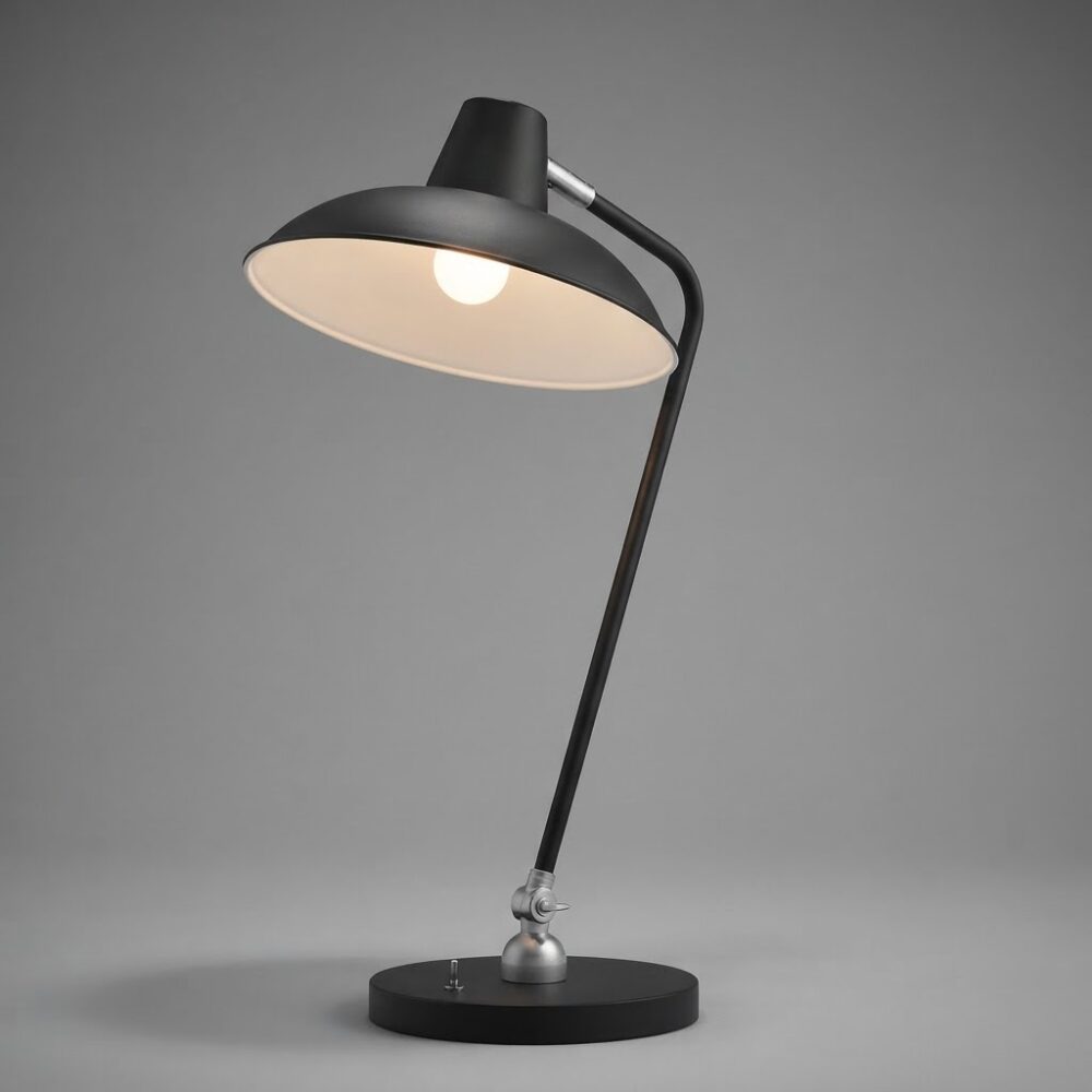 Factory Desk Lamp in Matt Black + Brushed Nickel