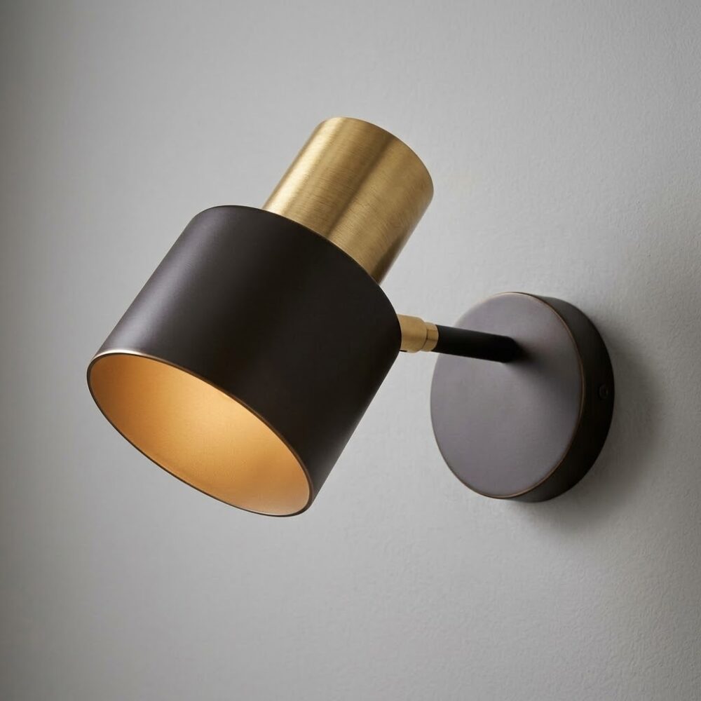 Stanley Wall Light in Matt Black + Satin Brass