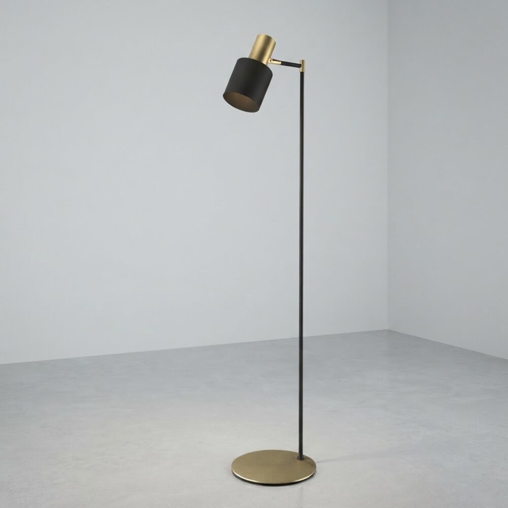 Stanley Floor Lamp in Matt Black + Satin Brass