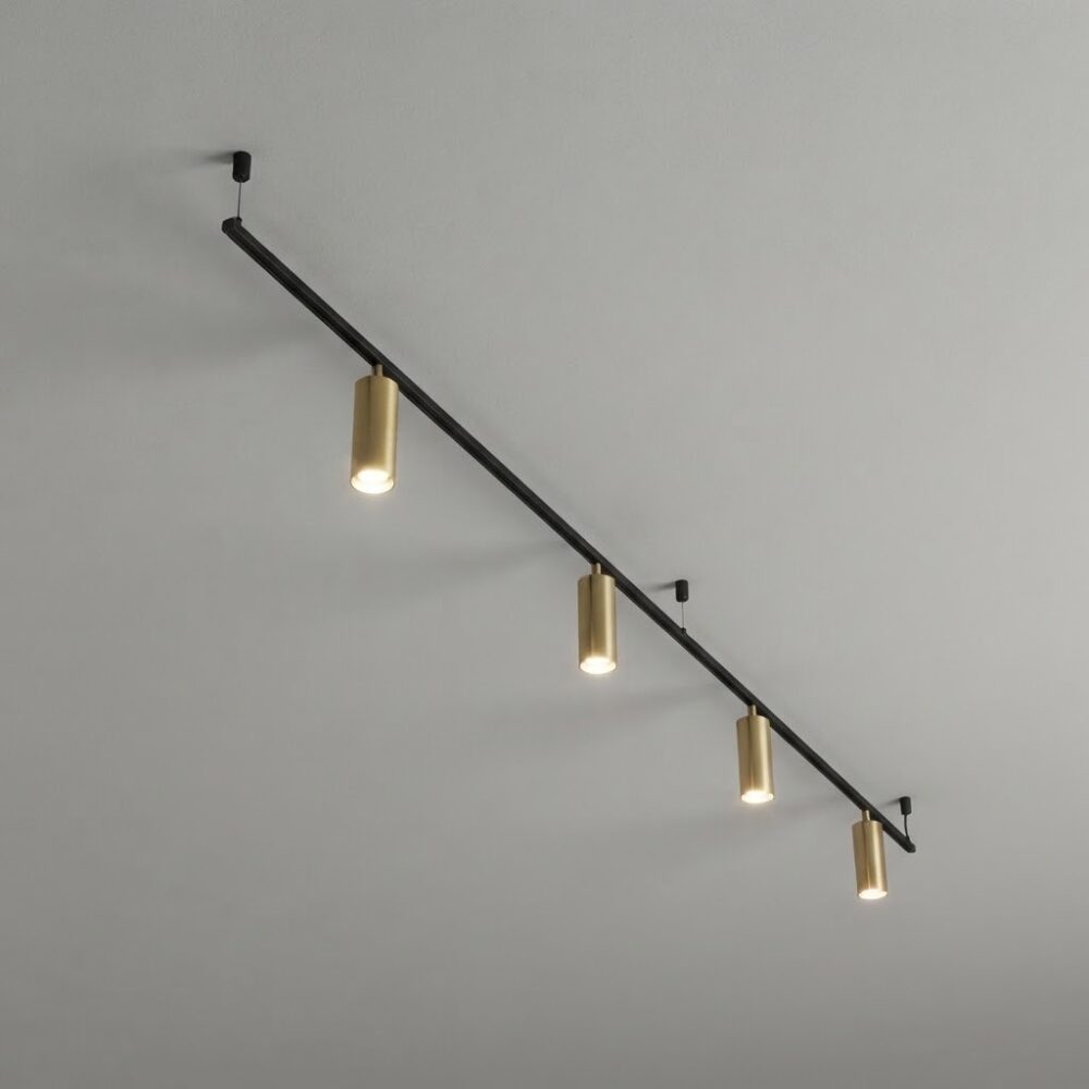 Linear 4 Spotlight Pendant in Satin Brass + Matt Black