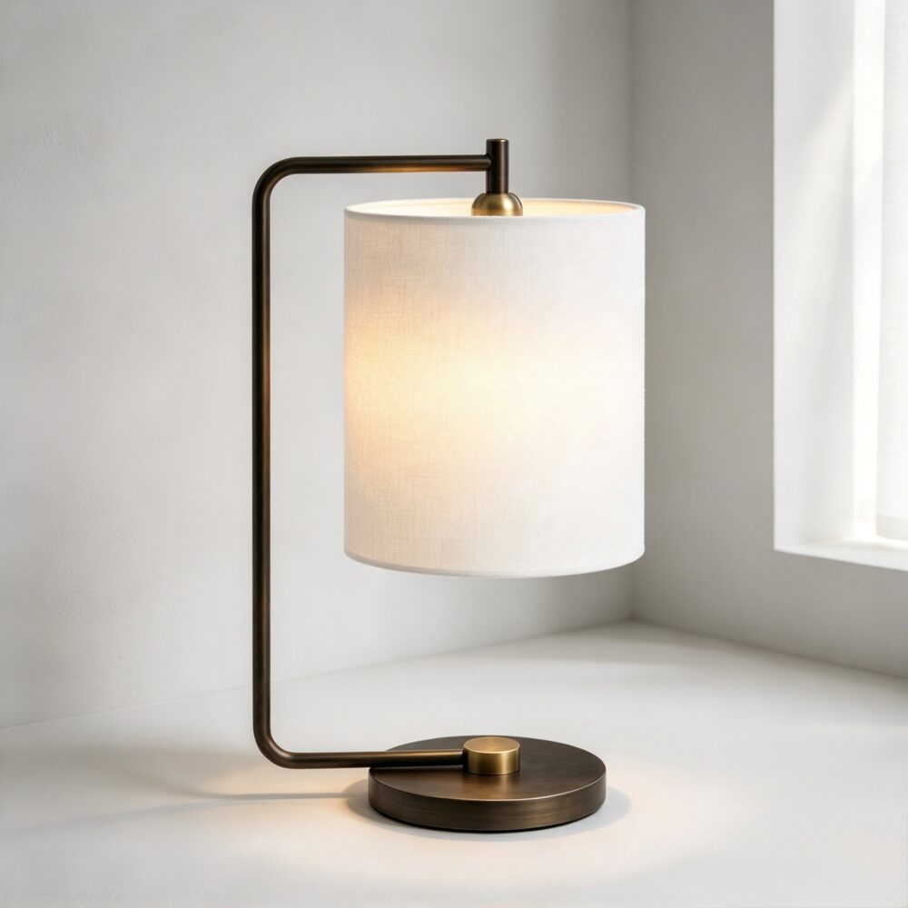 G Shape Desk Lamp in Brushed Bronze + Brushed Brass
