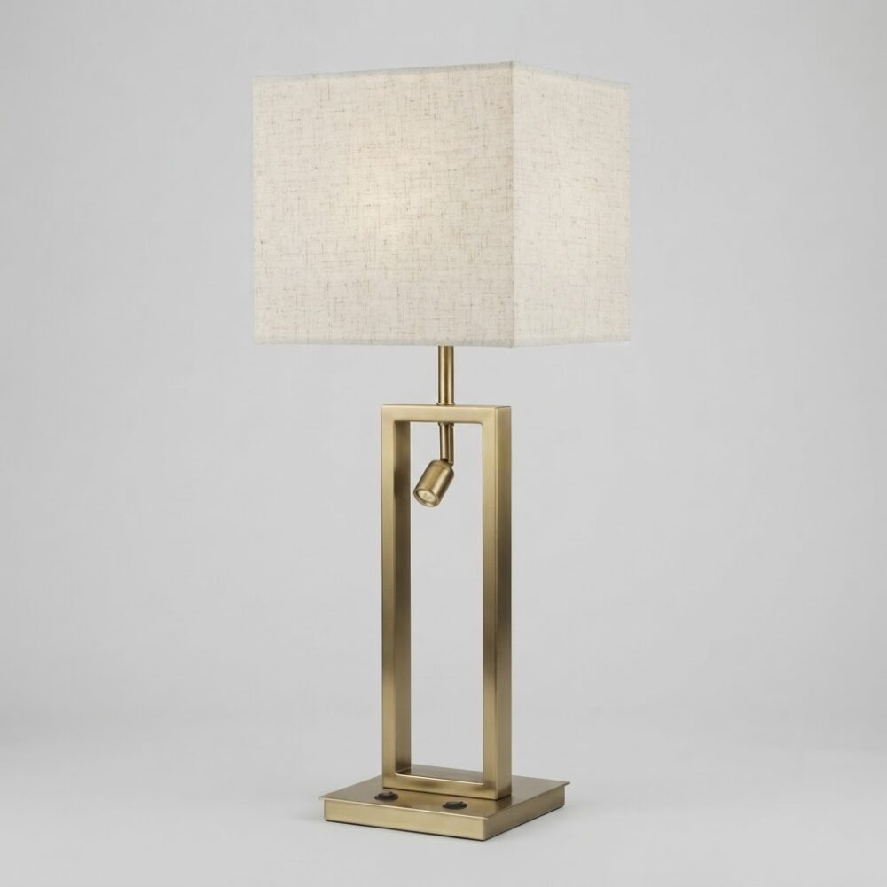 Large Elizabeth Table Lamp with LED Reading Light in Satin Brass