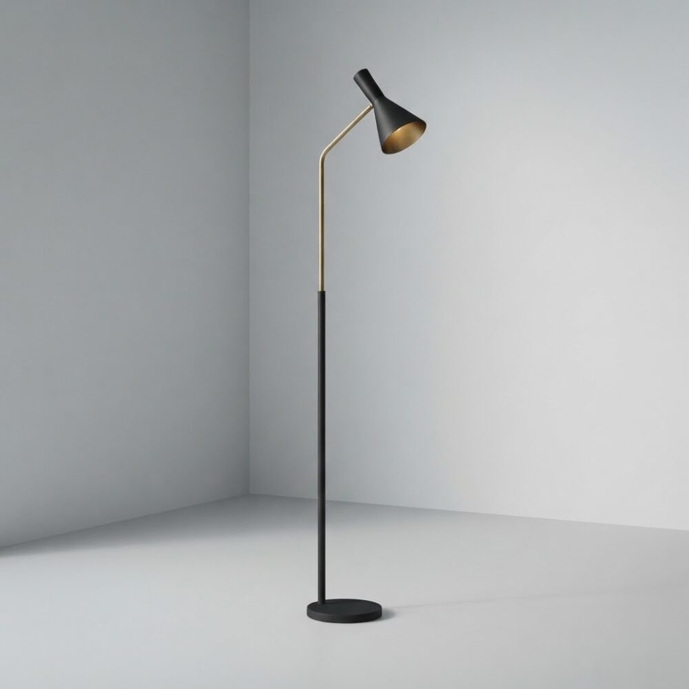 Funnel Floor Lamp in Matt Black + Satin Brass