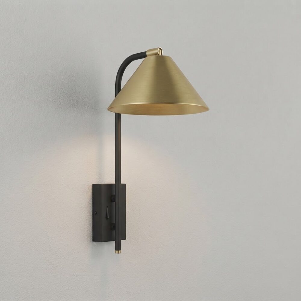 Marker LED Wall Light in Satin Brass + Matt Black