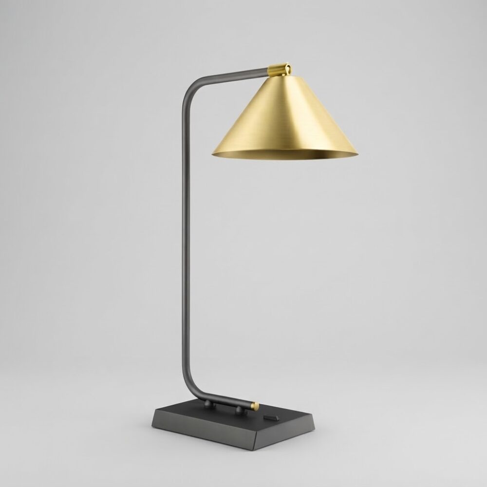 Marker LED Desk Lamp in Satin Brass + Matt Black