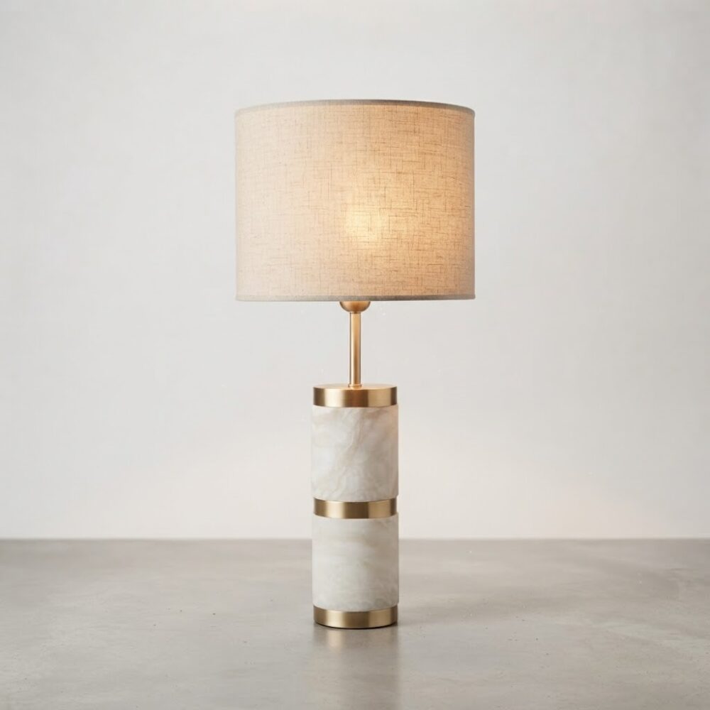 Large Allure Alabaster Table Lamp in Satin Brass