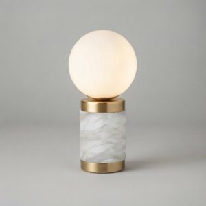 Small Glam Alabaster Table Lamp in Satin Brass