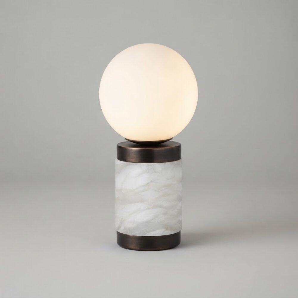 Small Glam Alabaster Table Lamp in Dark Bronze