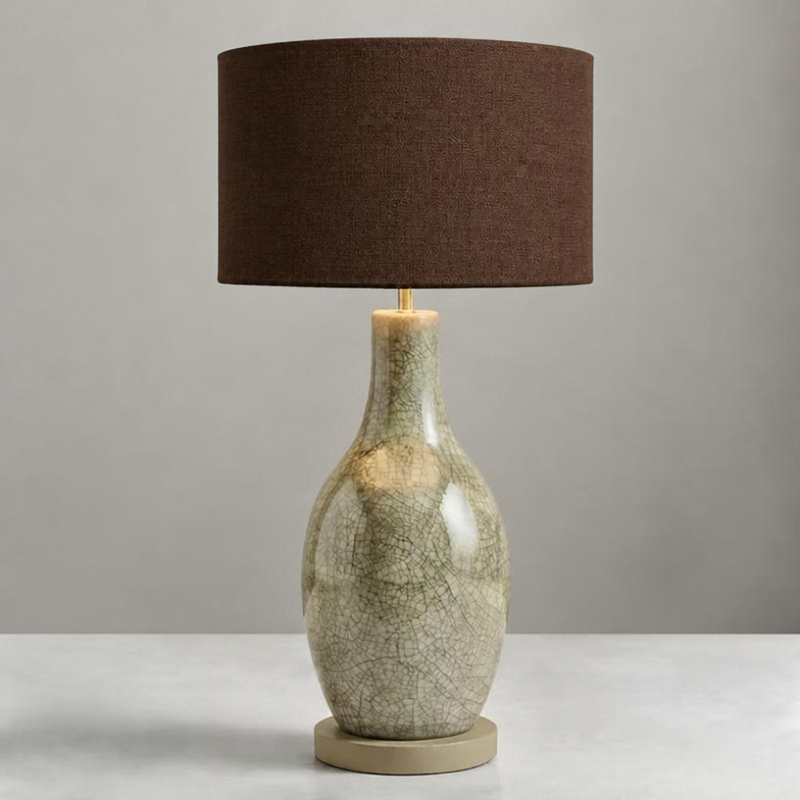 Pear Ceramic Table Lamp in Green Crackle Glaze