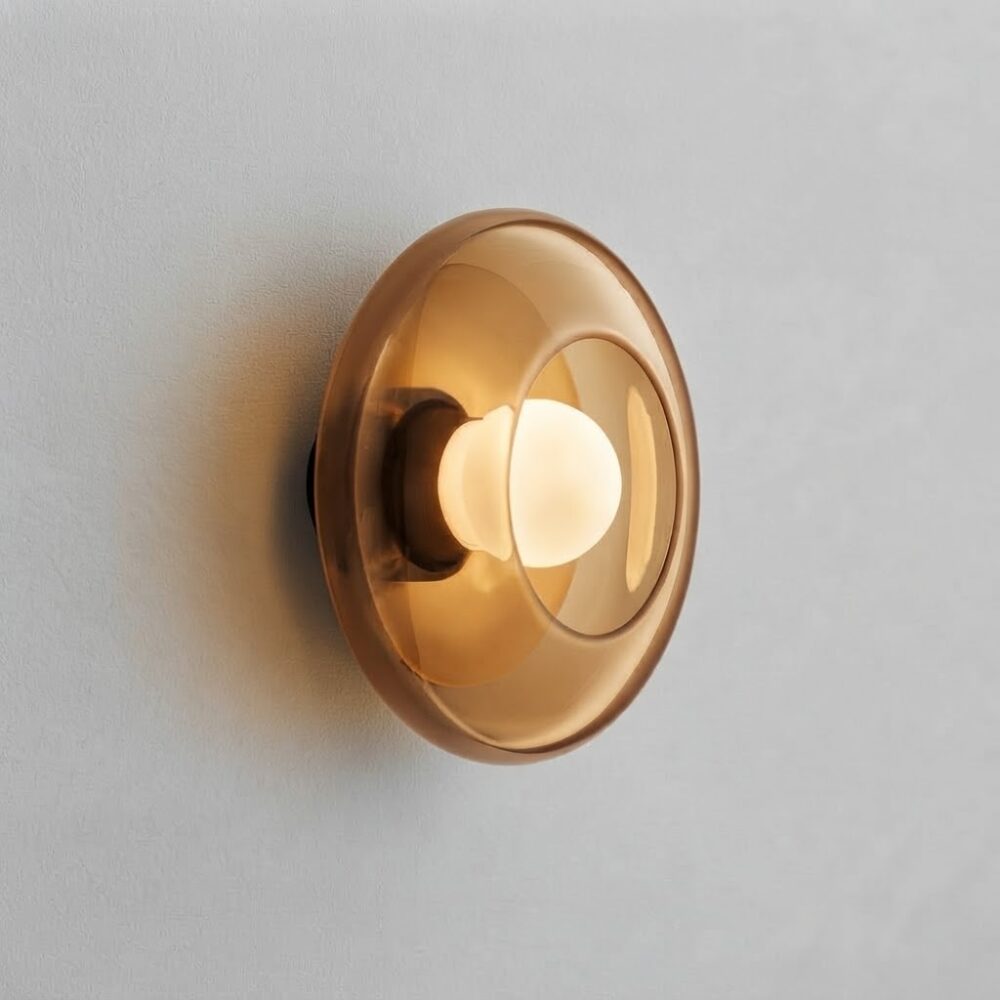 Bowl Wall Light in Amber Glass