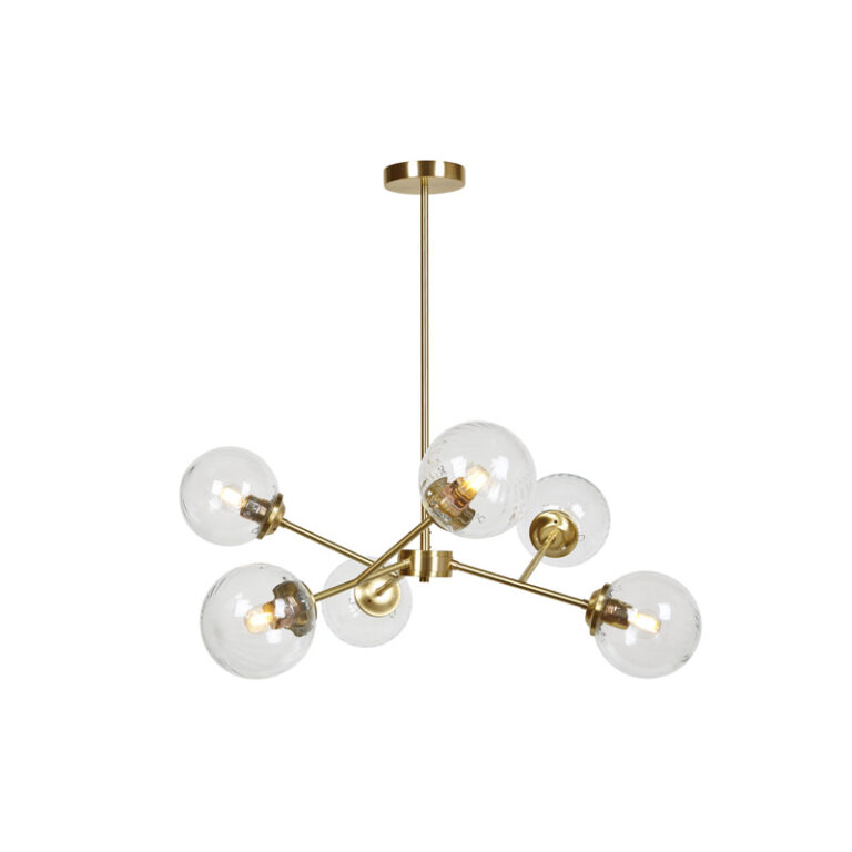 6 Light Satin Brass Pendant with Ribbed Glass Diffusers R&S Robertson