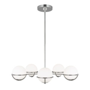 Polished Nickel 5 Light Pendant with Opal Globes