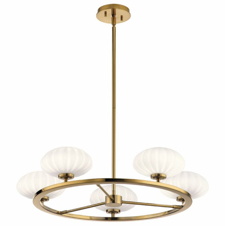 IP44 Gold 5 Light Cartwheel Pendant with Etched Glasses R&S Robertson