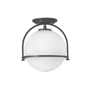 Black Ceiling Light with Opal Glass Shade