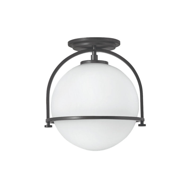 Black Ceiling Light with Opal Glass Shade