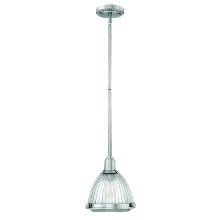 Brushed Nickel Pendant with Ribbed Clear Glass - R&S Robertson