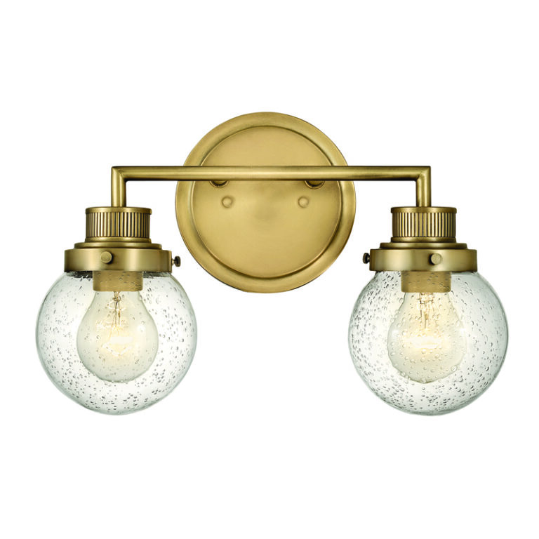IP44 Antique Brass Double Wall Light with Seeded Glasses R&S Robertson