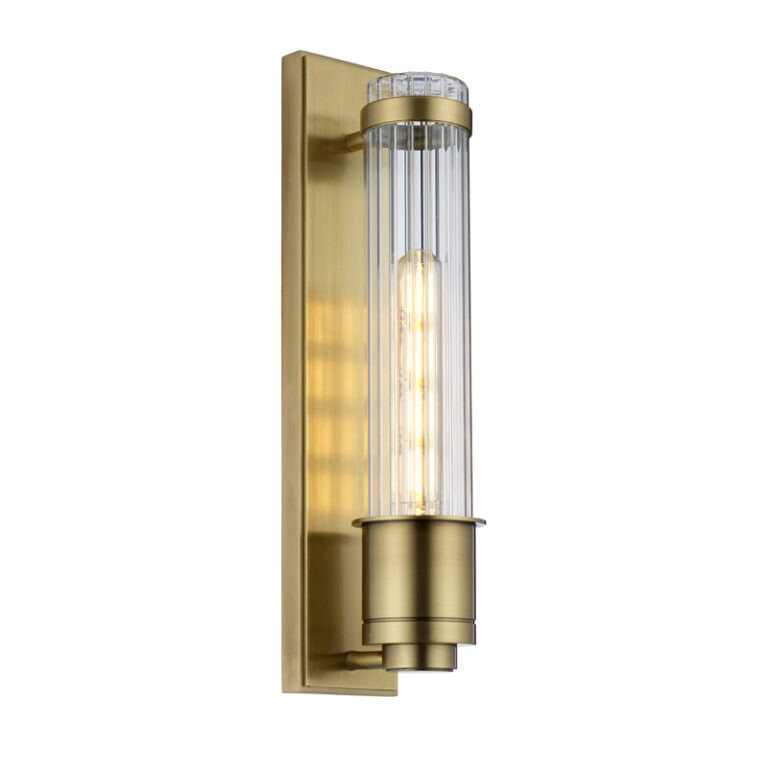 IP44 Antique Brass Wall Light with Ribbed Diffuser - R&S Robertson