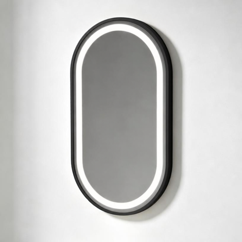 IP44 Matt Black Oval Frame LED Mirror