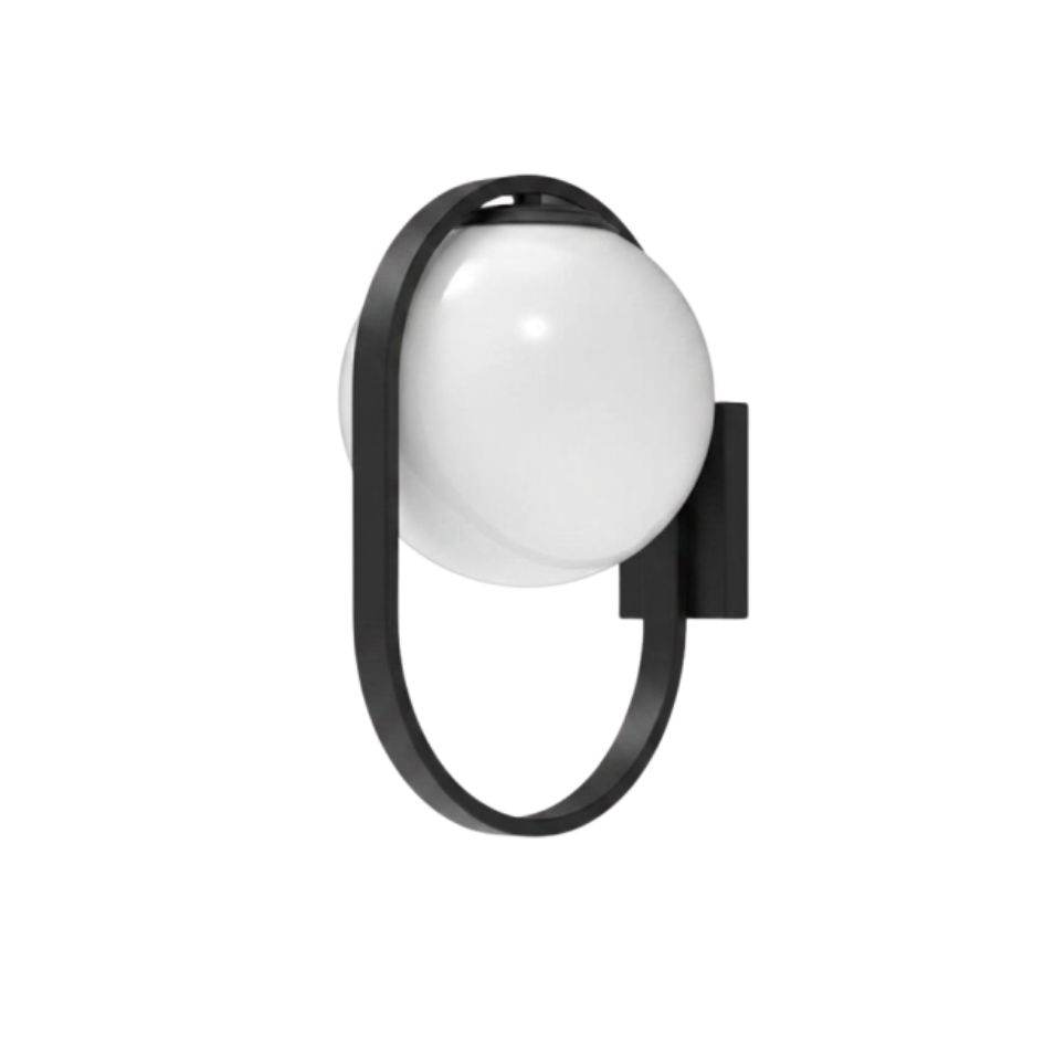 Matt Black Wall Light With Opal Glass Globe