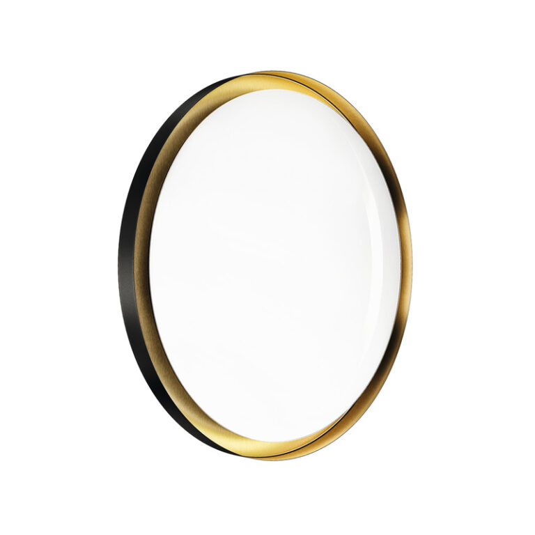 IP44 Matt Black and Brushed Brass Circular Mirror with Indirect LED R