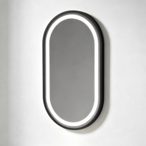 Oval Frame Halo Lit Mirror in Matt Black